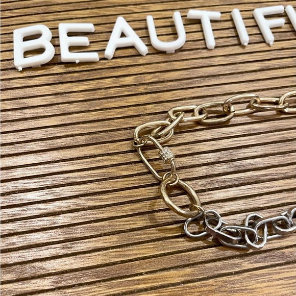 Gold and Silver Carabiner Link Necklace - Picture 3 of 5